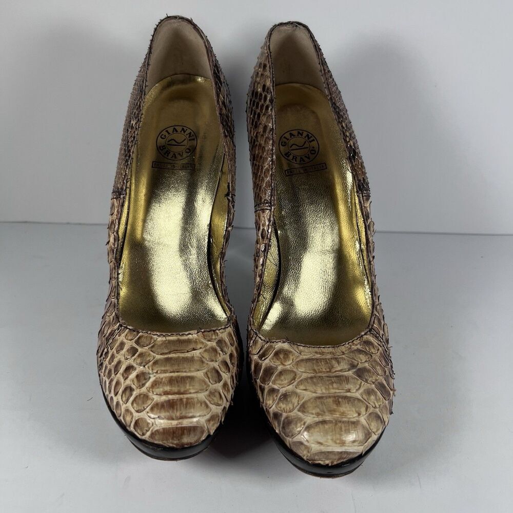 Gianni Bravo Genuine Python Snakeskin Platform Pumps Chunky Heel Size EU 35 - Picture 2 of 7